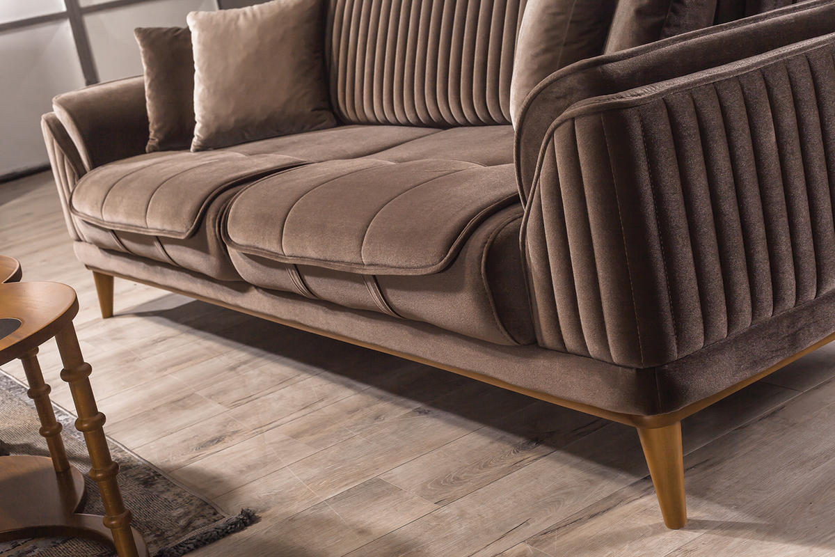 3 Sitzer SOFA Bond Samt Braun - Braun, Holz/Textil (230/85/100cm) - Villa Möbel