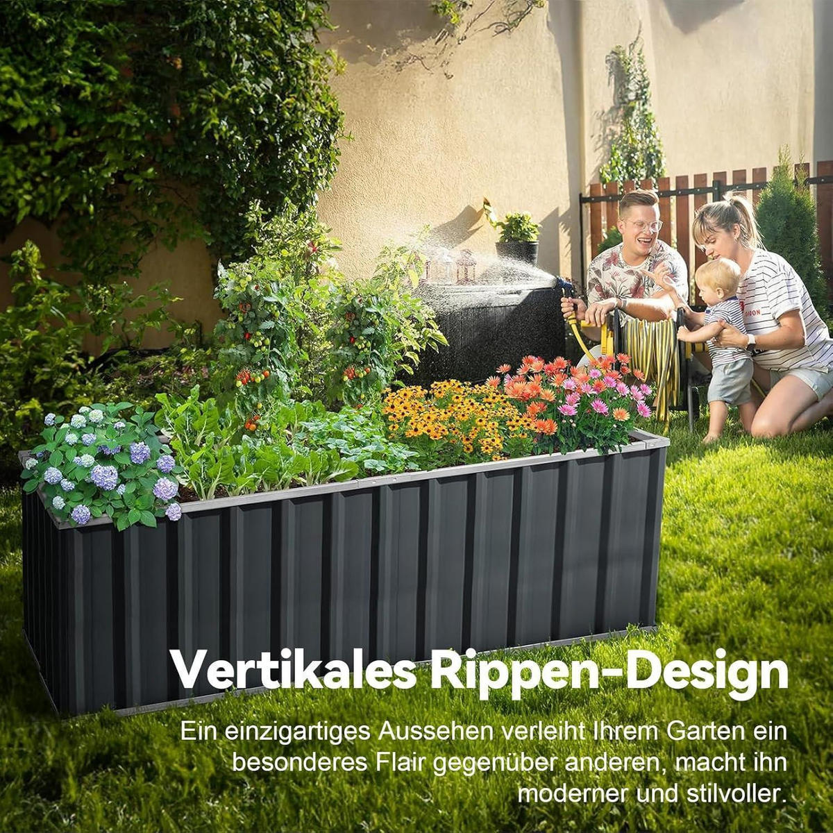 HOCHBEET verzinkter Stahl Grau 174 x 90 x 60 cm - Grau, Metall (91.4/61/172.7cm)