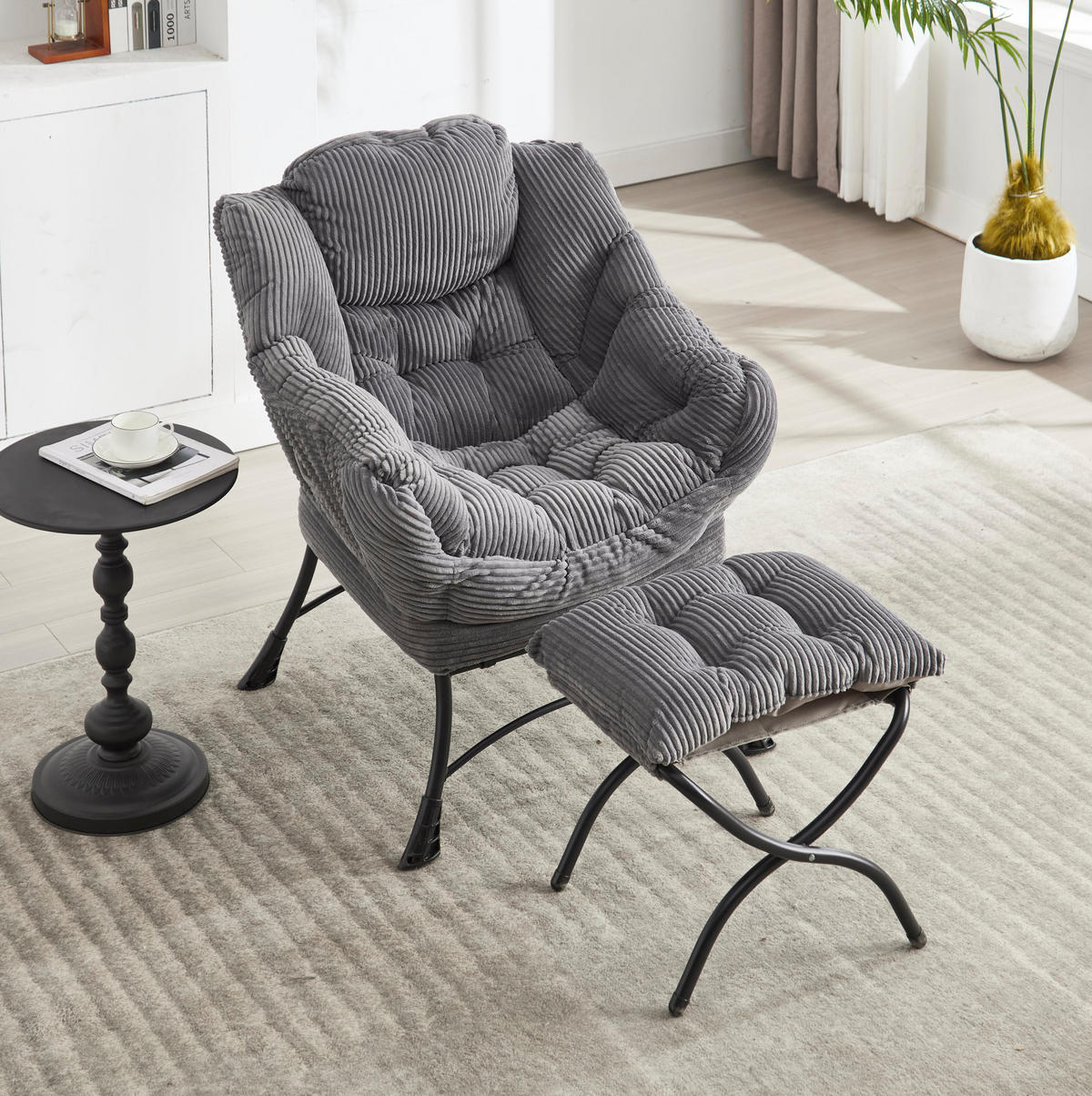 SESSEL 69.9/95/64 cm Grau aus Stahl mit Hocker - Grau, Textil (69.9/95/64cm) - OKMYHOME