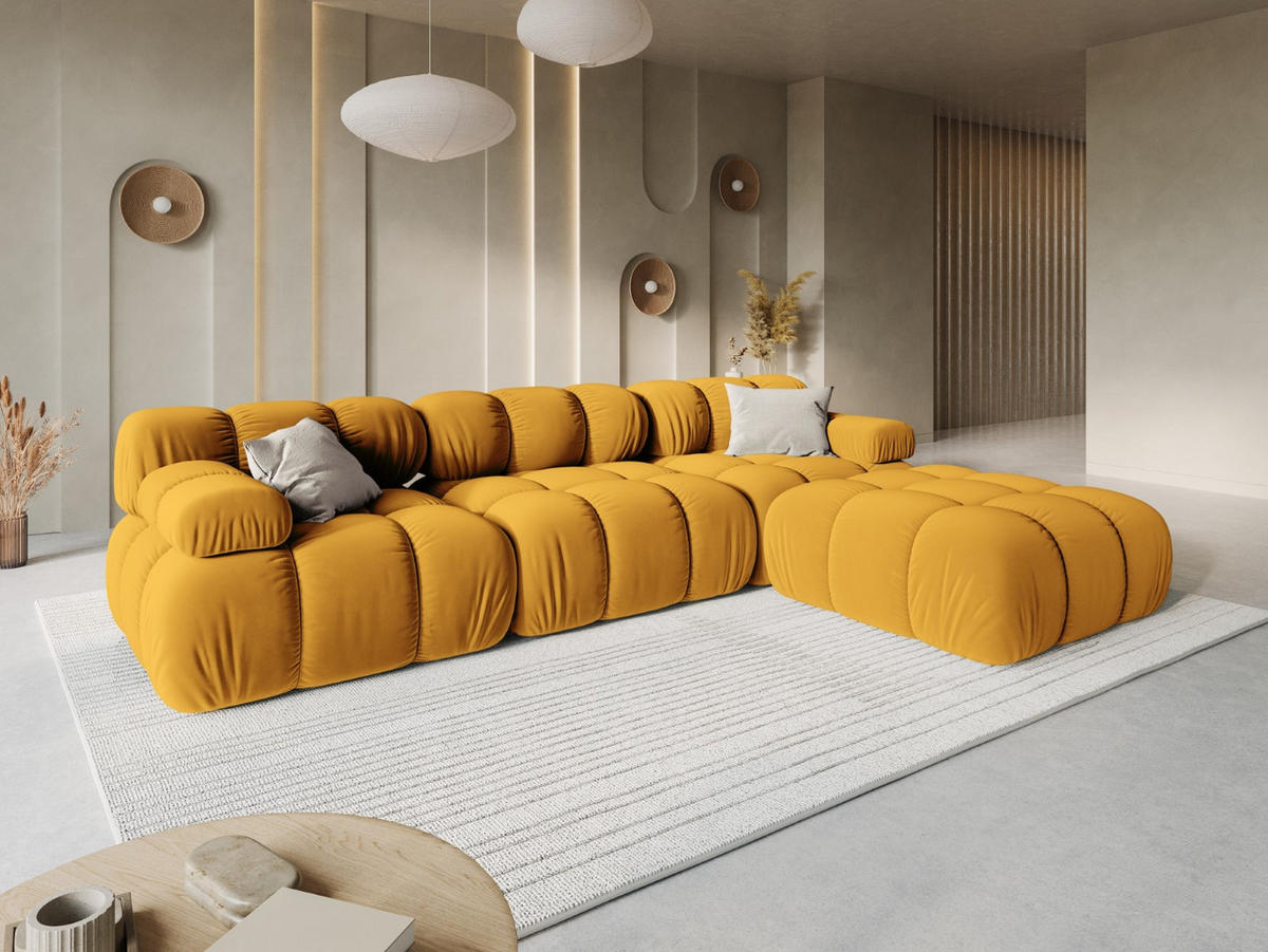 MODULARES-SOFA Bellis aus Samt gelb 3 Sitzplätze - Gelb, Textil (94/63/282cm) - Micadoni