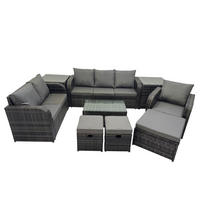 GARTENSET Polyrattan Dunkelgrau 6-Sitzer - Dunkelgrau/Grau, Glas/Kunststoff - Fimous