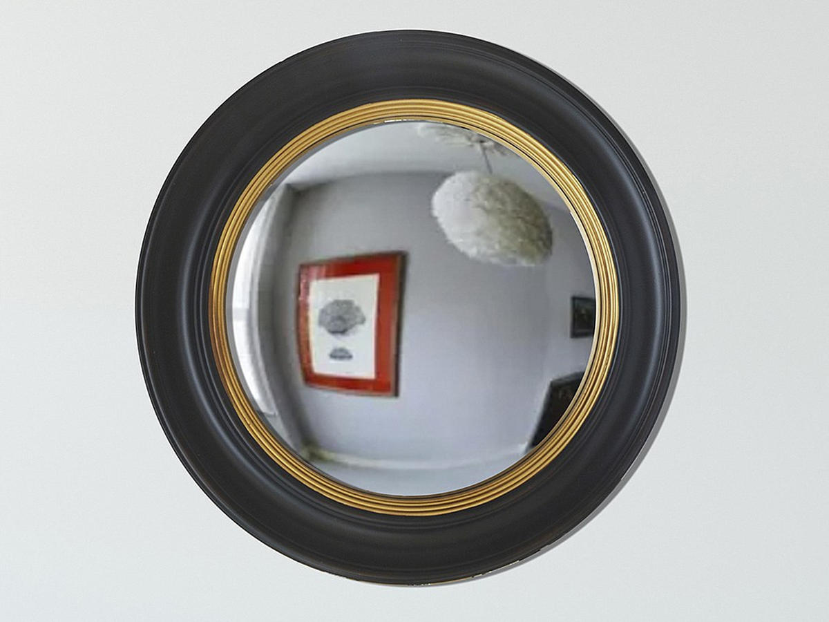 WANDSPIEGEL rund - D. 66 cm - Paulowniaholz - Goldfarben & Schwarz - FRANKLIN - Schwarz, Holz (66/66/3cm) - Vente-Unique