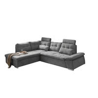 ECKSOFA mit Schlaffunktion, Bettkasten und verstellbarer Armlehne - Chromfarben/Dunkelgrau, Textil (260/219cm) - ed exciting design