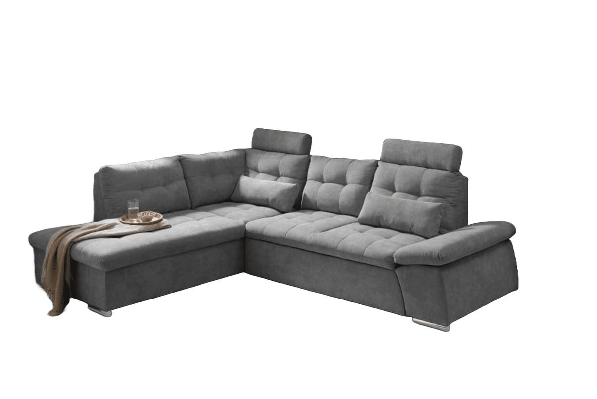ECKSOFA mit Schlaffunktion, Bettkasten und verstellbarer Armlehne - Chromfarben/Dunkelgrau, Textil (260/219cm) - ed exciting design