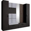 GARDEROBE Margaret XL 242/203/43 mit gepolsterten Paneelen/Lamellen/Spiegel - Schwarz/Grau, Holzwerkstoff/Kunststoff (242/203/43cm) - Beautysofa