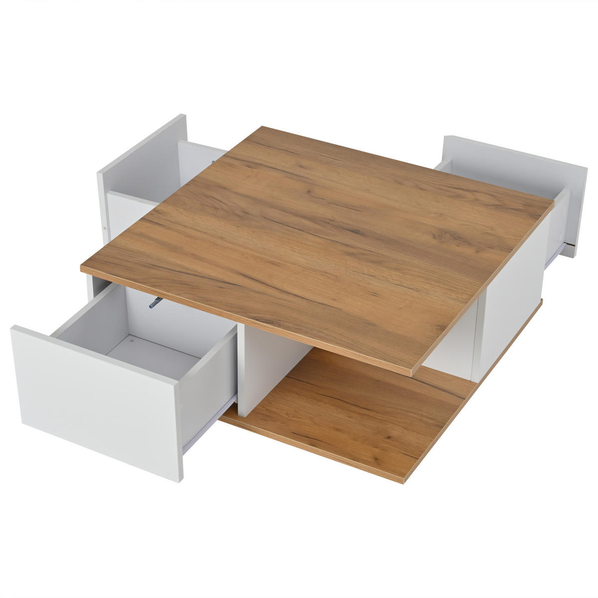 COUCHTISCH 70/70/31,5 cm Weiß walnussfarben aus Holzwerkstoff mit 3 Schubladen und Hochglanzfronten - Walnussfarben, Holzwerkstoff (70/70/31.5cm) - OKWISH