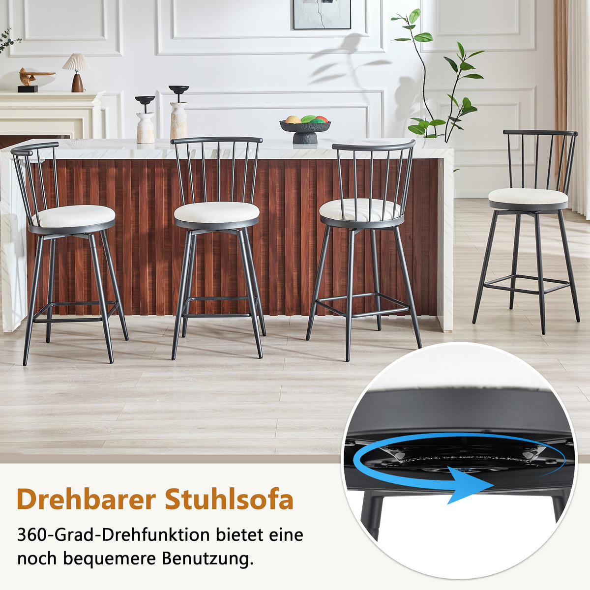 BARHOCKER DE-36667 2er Set mit PU-Bezug und Metallgestell Weiß - Weiß, Metall (39/96/39cm) - ComfortXL