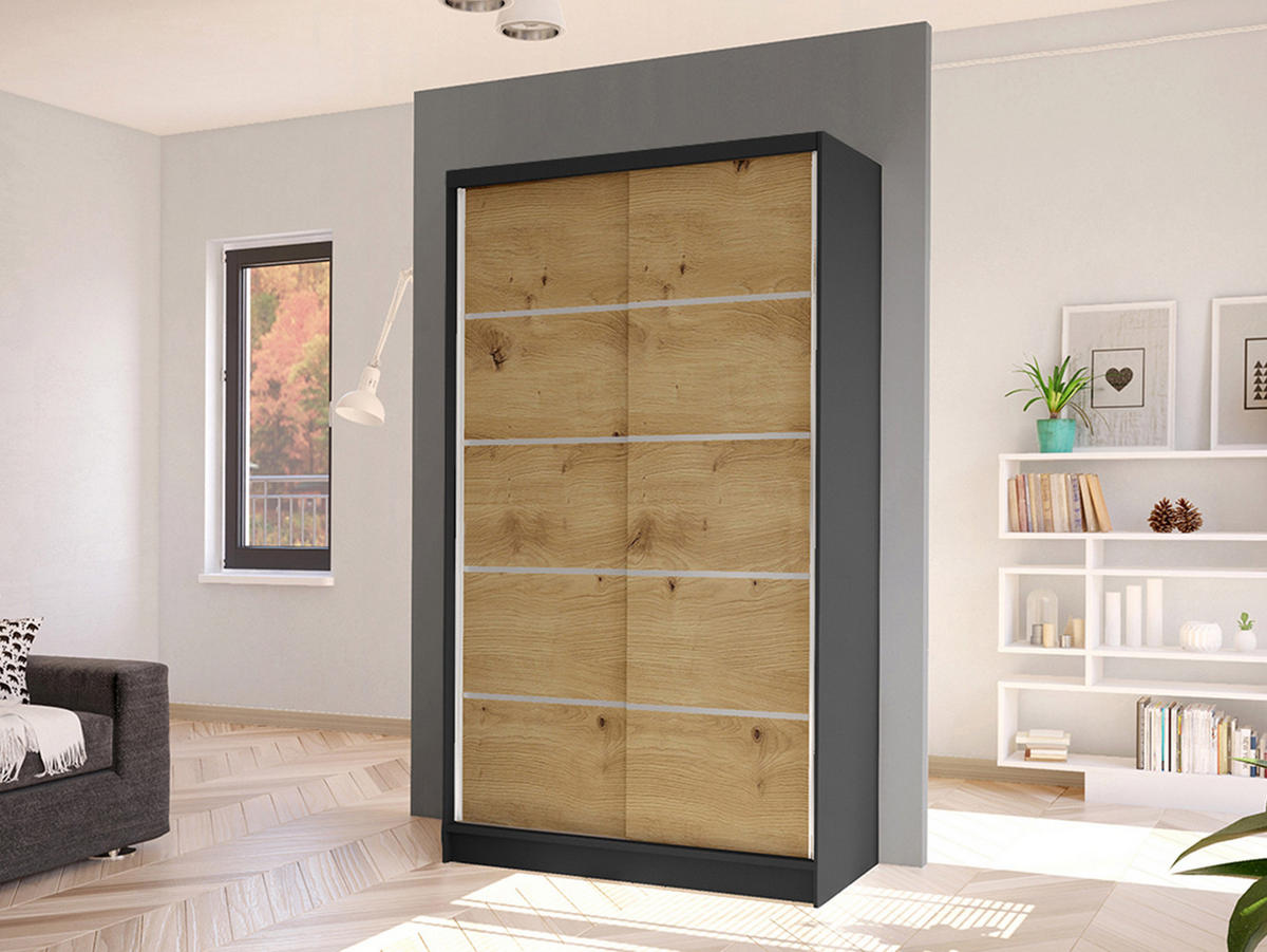 SCHWEBETÜRENSCHRANK Diego IV - Schwarz/Eiche Artisan, Holzwerkstoff/Metall (100/200/58cm) - MIRJAN24