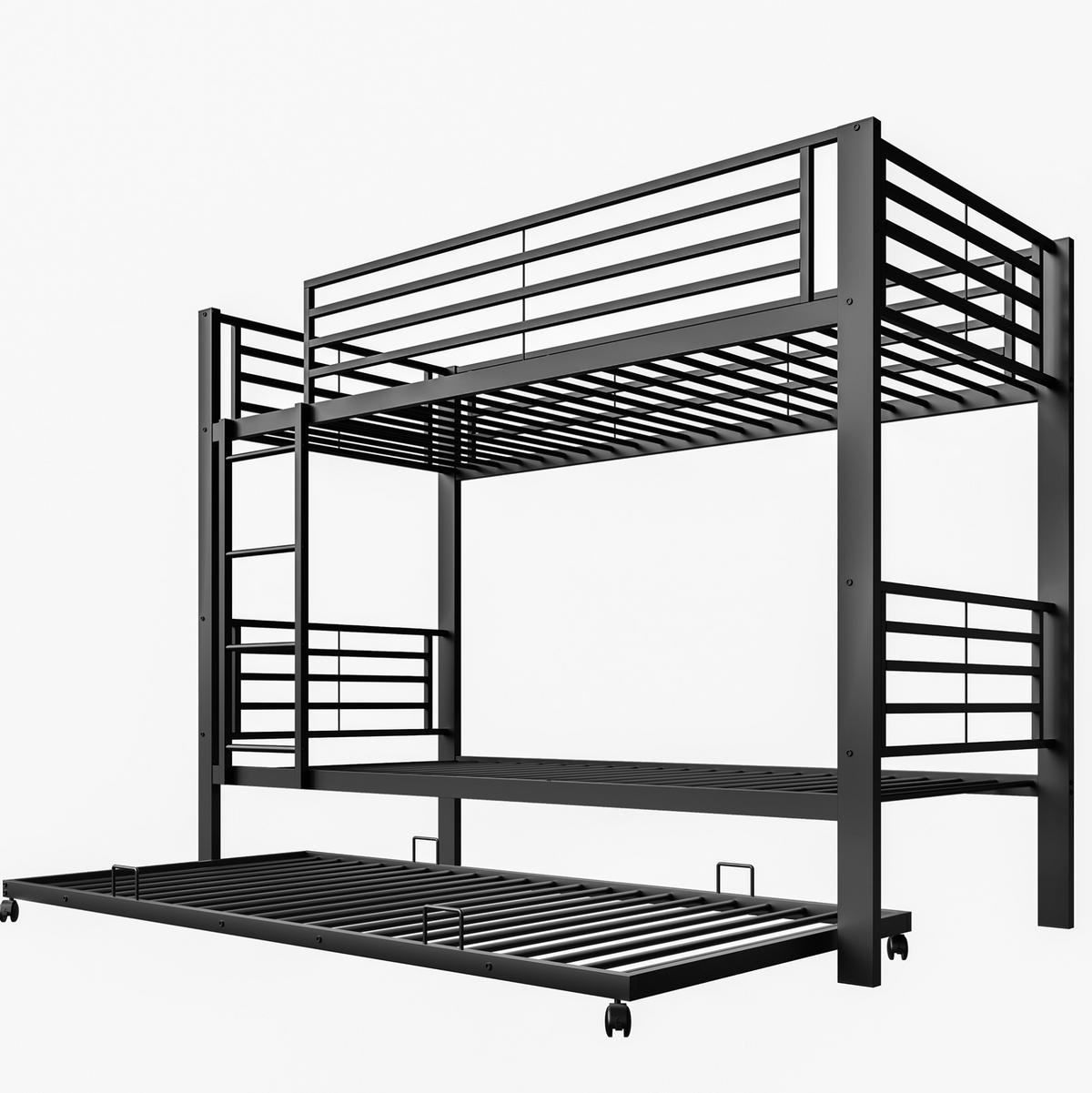 METALL-ETAGENBETT 90x200 cm in Schwarz mit Ausziehbett, Leiter und Rausfallschutz - Schwarz, Metall (90/200cm) - IVMEU
