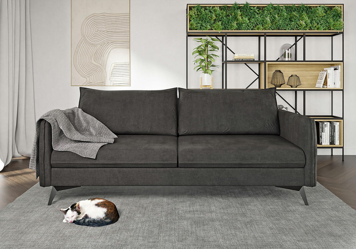 SITZGARNITUR 3+2+1 Pulse Graphit Luxusmikrofaser - Graphitfarben/Schwarz, Holz/Textil (199/86/91cm) - S-Style Möbel