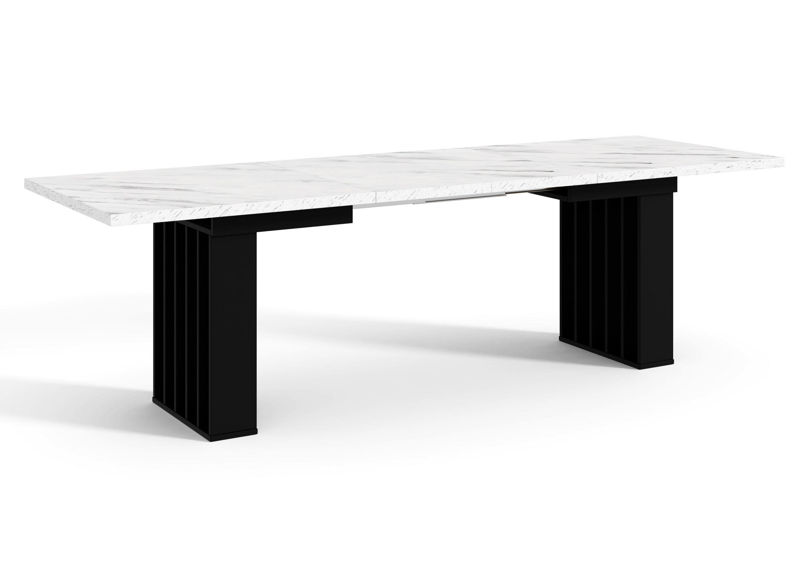 Home Collective ROZKLÁDACÍ JÍDELNÍ STŮL 160–240 cm Bílý s dekorem mramoru s černými nohami
