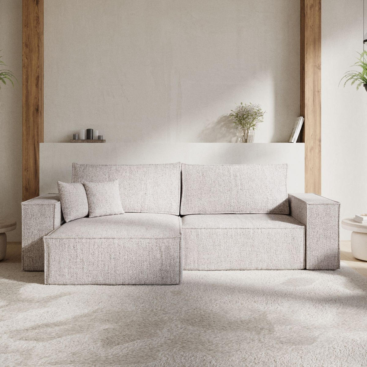 ECKSOFA CAVO mit Schlaffunktion Beige im Neve Stoff - Beige/Schwarz, Holz/Holzwerkstoff (255/148cm) - AltaBeds