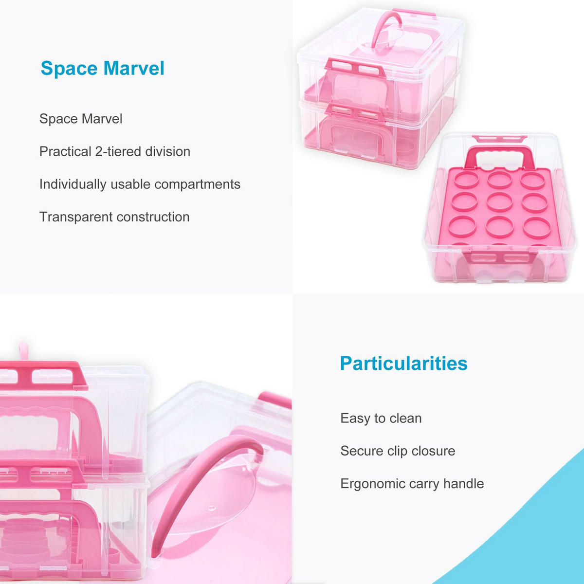 TRANSPORTBOX Behälter Kuchen - Pink, Kunststoff (26.1/21.2/36.1cm) - Intirilife