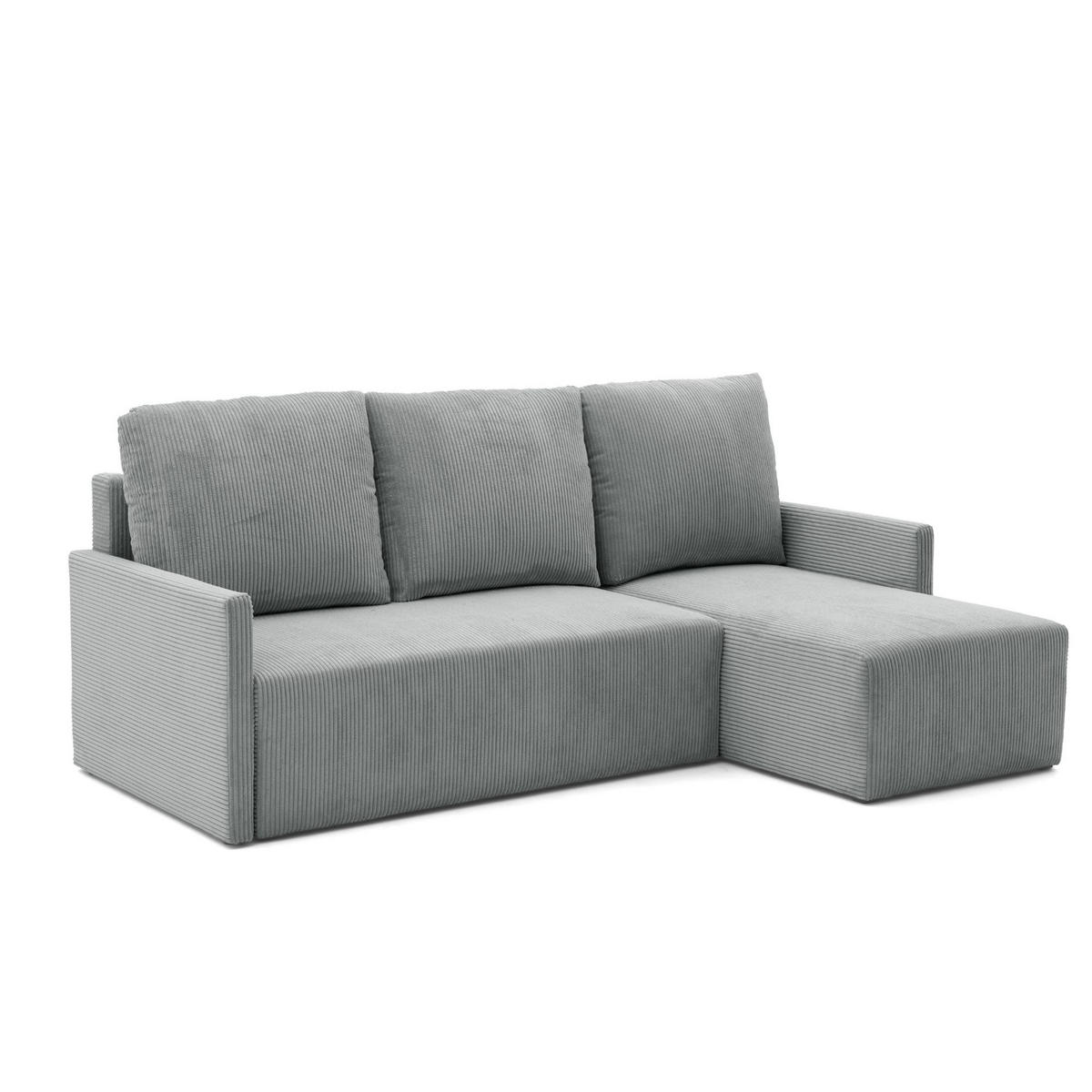 ECKSOFA GARDA L universell links/rechts montierbar mit Schlaffunktion 132x198 cm Cord Grau - Schwarz/Grau, Holz/Kunststoff (209/145cm) - NACANAPA
