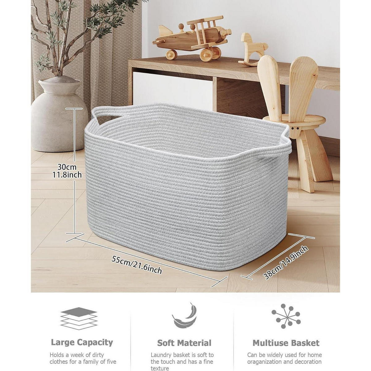 WÄSCHEKORB 2-teiliges Set Hellgrau 63 L - Grau, Textil (38/30/55cm)