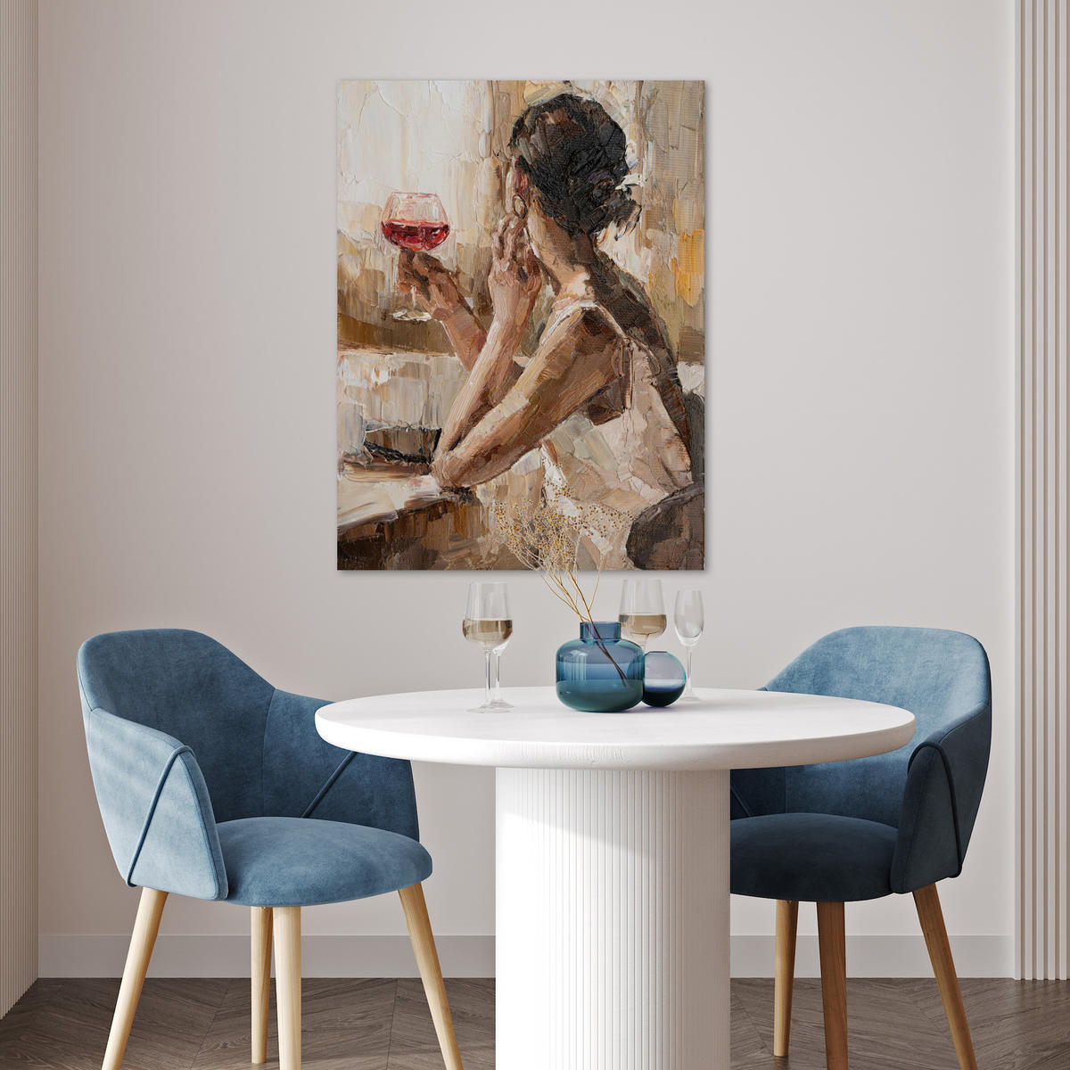 PLAKÁT Olejomalba - Žena - Víno 60x80 cm - světle hnědá, papír (60/80/0.1cm) - MuchoWow