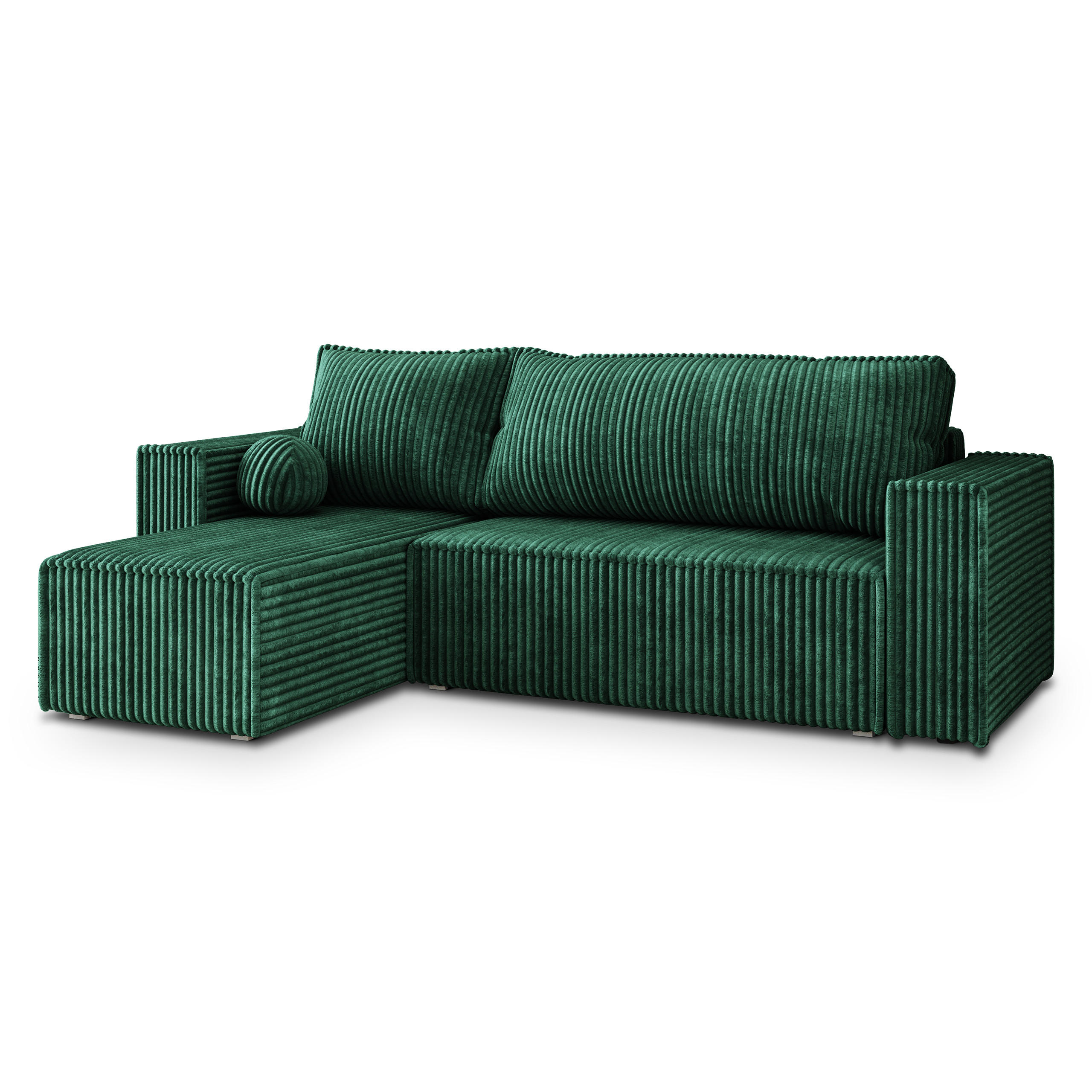 ECKSOFA RAVELO T Grün Kordstoff mit Schlaffunktion - Grün, Holz (240/140cm) - MASSENO