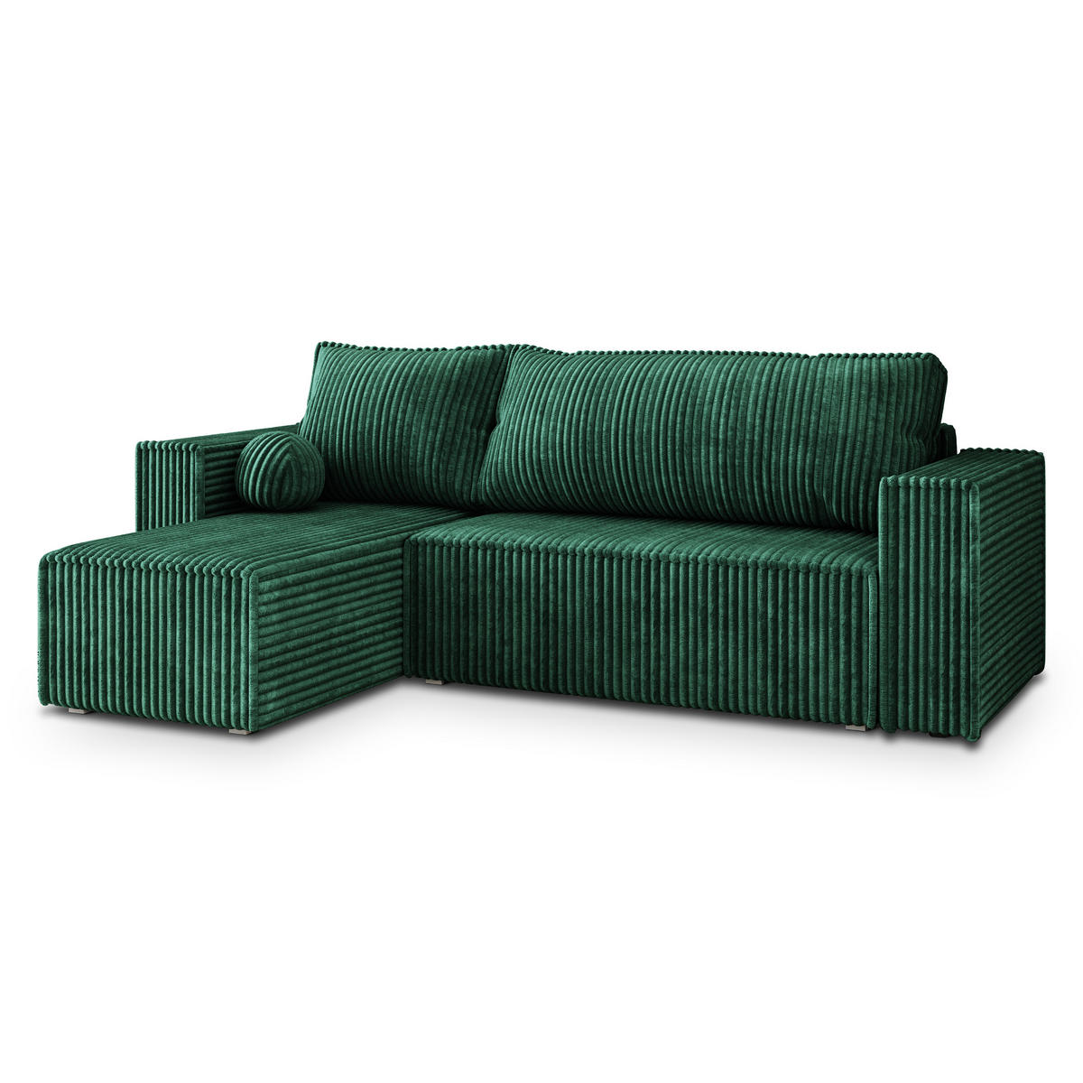 ECKSOFA RAVELO T Grün Kordstoff mit Schlaffunktion - Grau/Grün, Holz/Kunststoff (240/140cm) - MASSENO