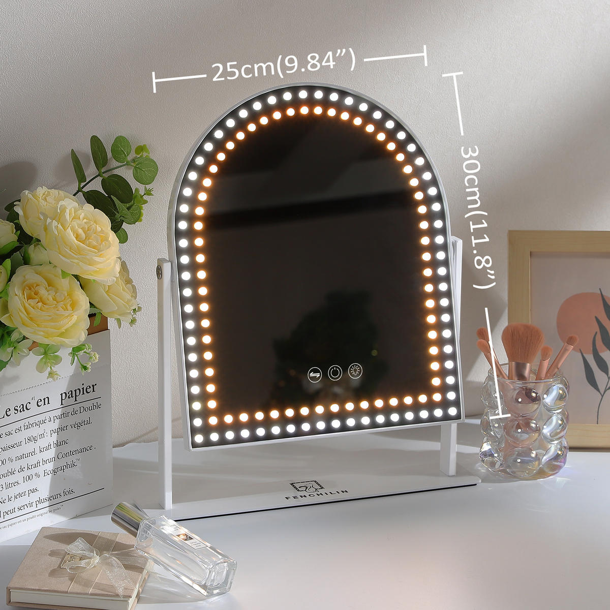 SCHMINKSPIEGEL mit Beleuchtung Weiß 25/30 cm - Weiß, Metall (25/30/3cm) - VANITII