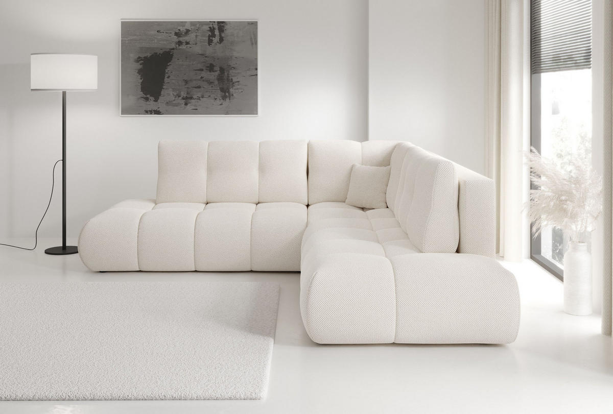 ECKSOFA DUCA II R-S Beige Jersey mit Schlaffunktion - Beige, Holz (266.5/266.5cm) - MASSENO