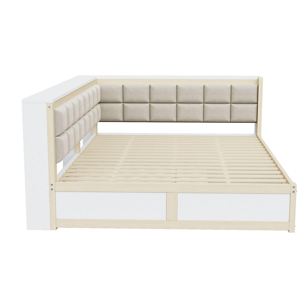 BETT mit weicher Rückenlehne Kiefernholz 140/200 cm mit Stauraum - Weiß, Holz (140/200cm) - OKWISH