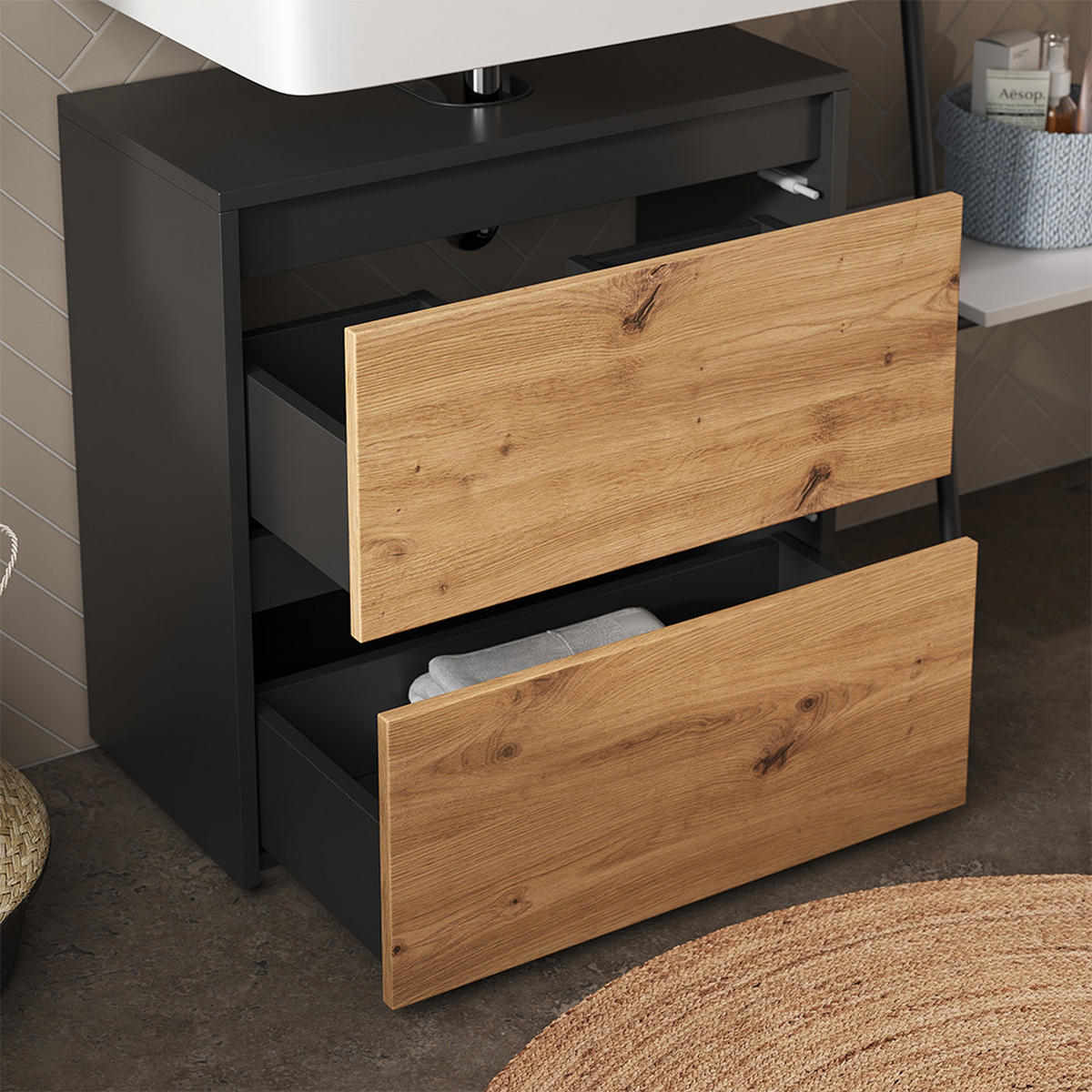 DOLNÍ SKŘÍŇKA POD DŘEZ Majest Antracit/Artisan - světle šedá/antracitová, kompozitní dřevo (60.1/62/30.1cm) - Vicco