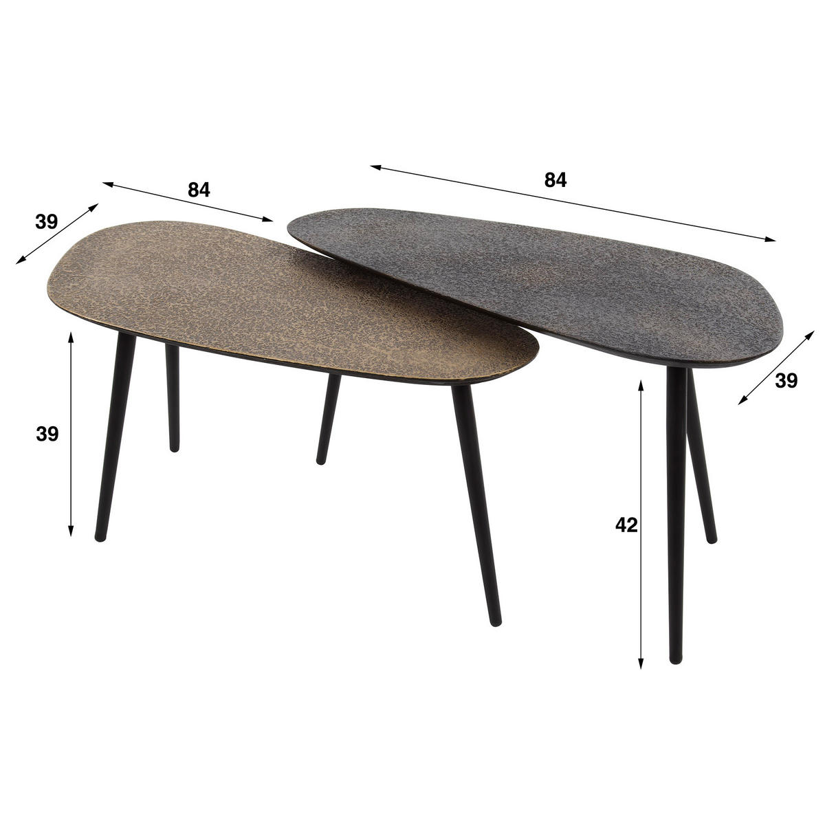 COUCHTISCH Jay Grau 39/84/ 42 cm 2er-Set - Grau, Metall (39/84/42cm) - Hoyz Collection