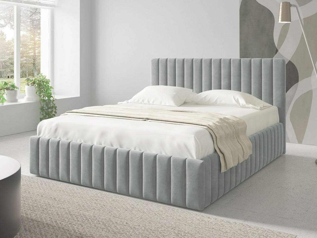 POLSTRBETT Lewezo - Naturfarben/Grau, Holzwerkstoff/Textil (160/200cm) - MIRJAN24