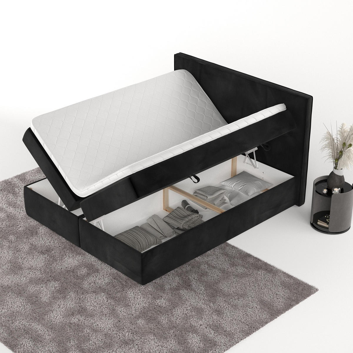 BOXBETT Nuvia 140/200 cm Schwarz im Kronos Stoff - Schwarz, Holz/Holzwerkstoff (140/200cm) - AltaBeds