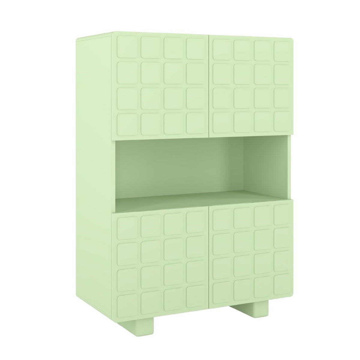 HIGHBOARD Cubo Long, Geometrische 3D Fronten, 85 x 120 cm, Grün - Pastellgrün, Holz/Holzwerkstoff (84.3/120/41.8cm) - Skandica