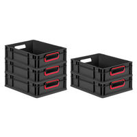 EUROBOX 5x NextGen Color 12x30x40 cm 11 Liter Griffe rot offen, Schwarz - Rot/Schwarz, Kunststoff (30/12/40cm) - PROREGAL