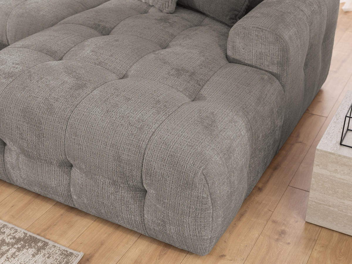 WOHNLANDSCHAFT in U-Form mit raffinierten Steppungen, 6-Sitzer, Wellenunterfederung, B323/T161/H79 cm, Chenille-Bezug in Braun Taupe / 21050 - Taupe/Greige, Kunststoff/Textil (323/79/161cm) - luma-home