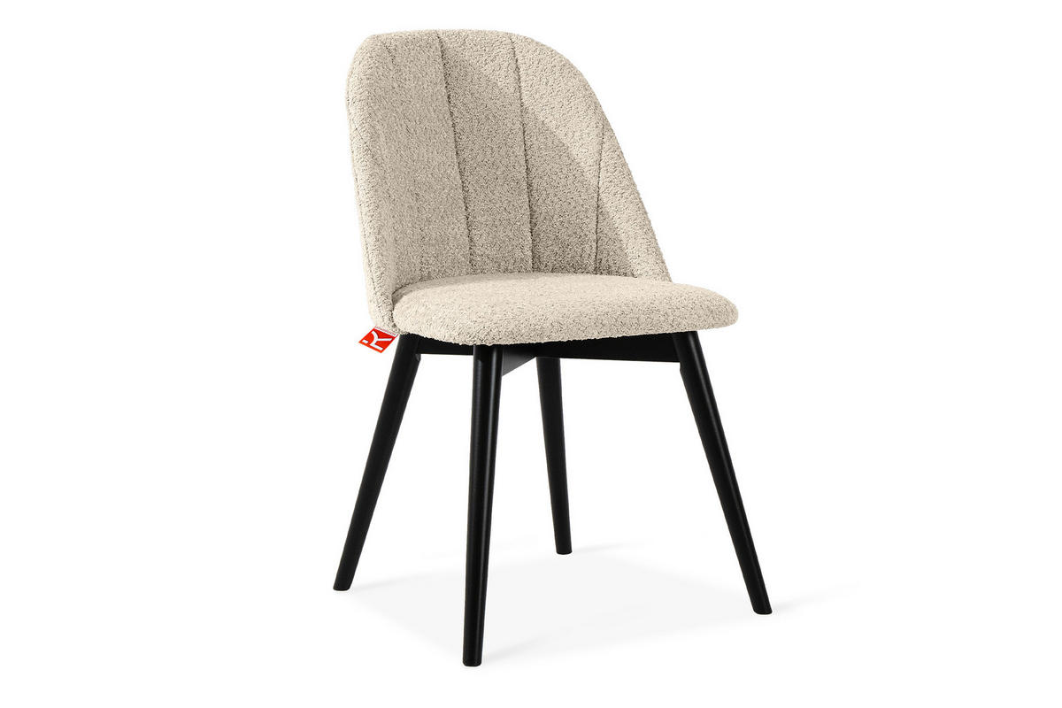 POLSTERSTUHL BAKERI Esstischstühl, 2-er Set, Bouclé - Creme/Schwarz, Holz/Textil (48/86/44cm) - KONSIMO®