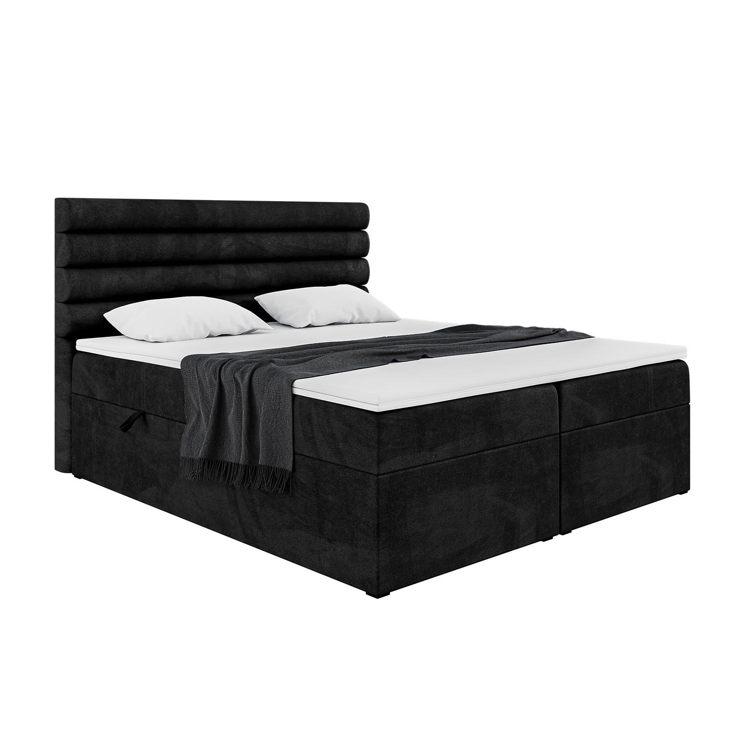 BOXBETT KARIM 160x200 cm in Schwarz Samt - Schwarz, Holz/Holzwerkstoff (160/200cm) - Meblini