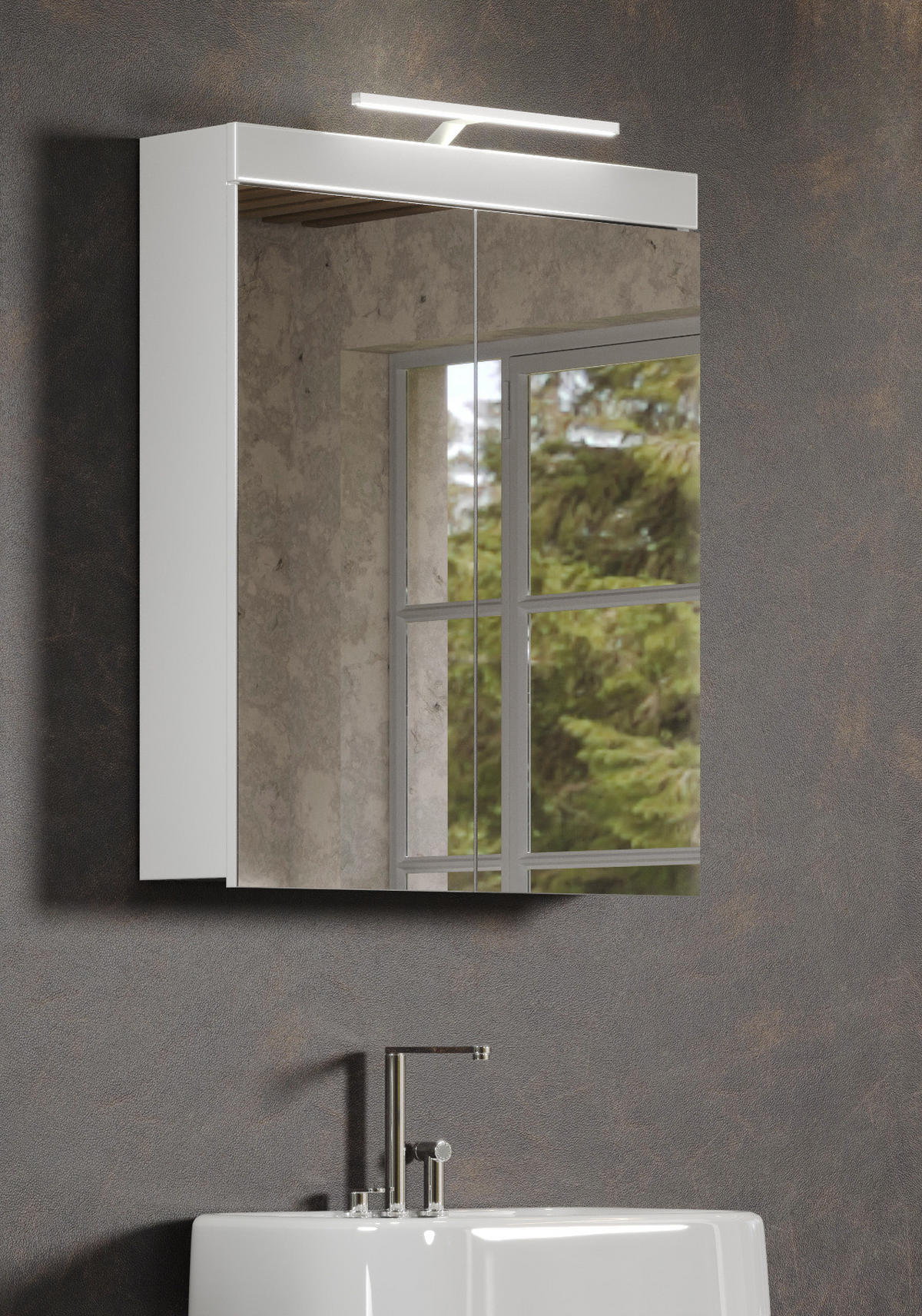 SPIEGELSCHRANK weiß Hochglanz 60 x 77 cm, Badschrank inklusive Beleuchtung - Weiß, Glas/Holzwerkstoff (60/77/17cm) - Top.Furn