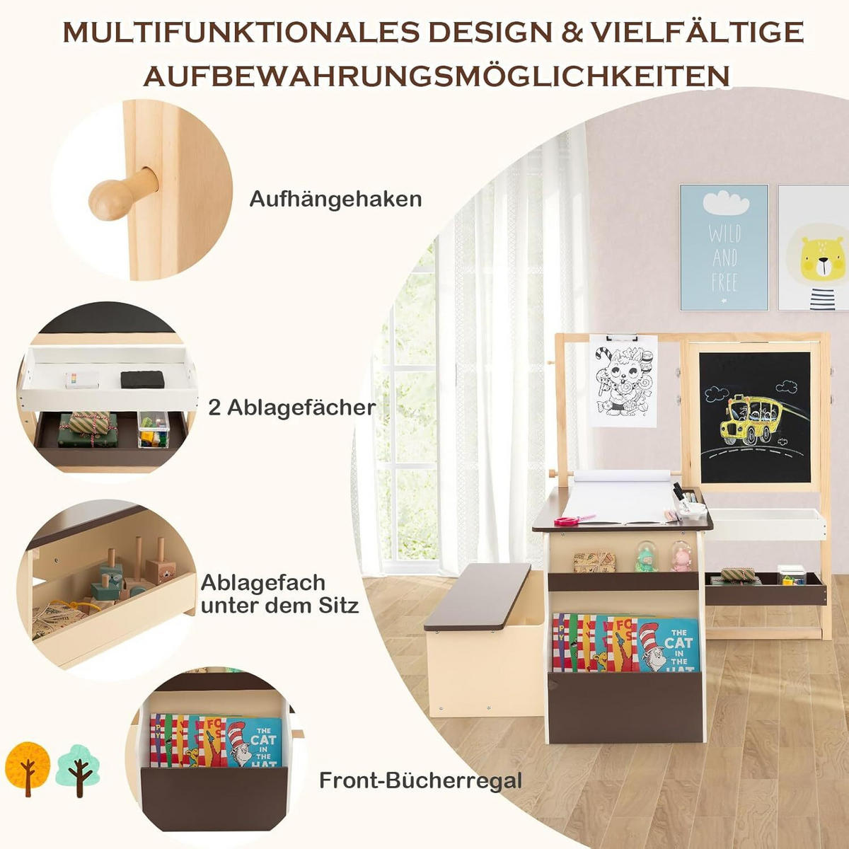 STAFFELEI 100cm Kaffee - Braun, Holz (81/100/114cm) - COSTWAY