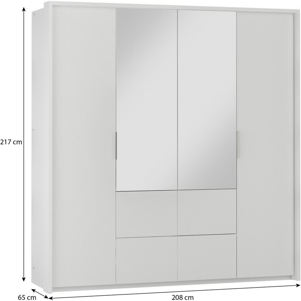 DREHTÜRENSCHRANK Vivaro mit 2 Türen und 4 Schubladen, 208 cm, Weiß - Weiß, Holzwerkstoff (208/215/65cm) - Beautysofa