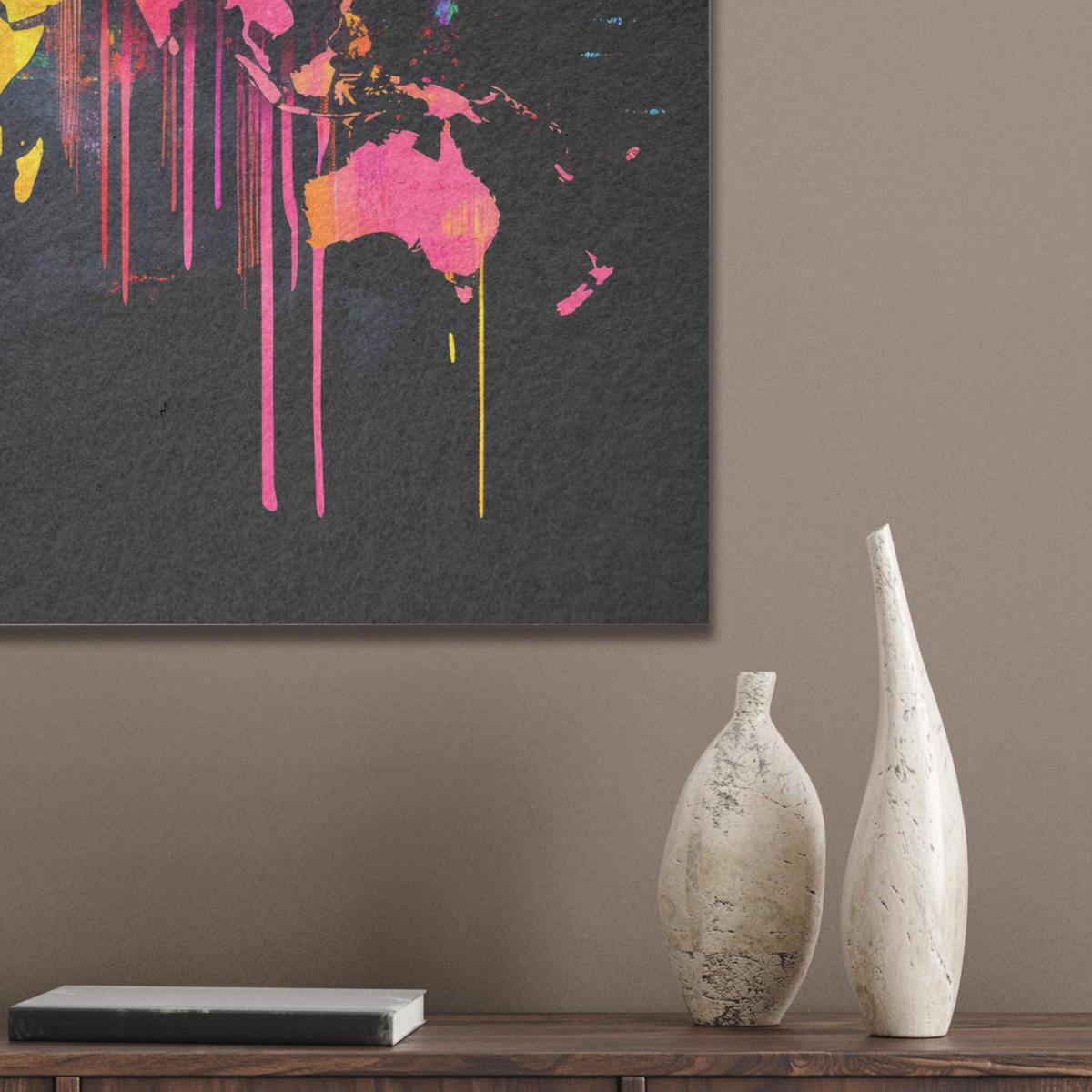 AKUSTIKBILD Weltkarte - Farbe - Bunt - Graffiti - Welt Wanddeko 70x50 cm - Multicolor, Kunststoff (70/50/0.9cm) - MuchoWow