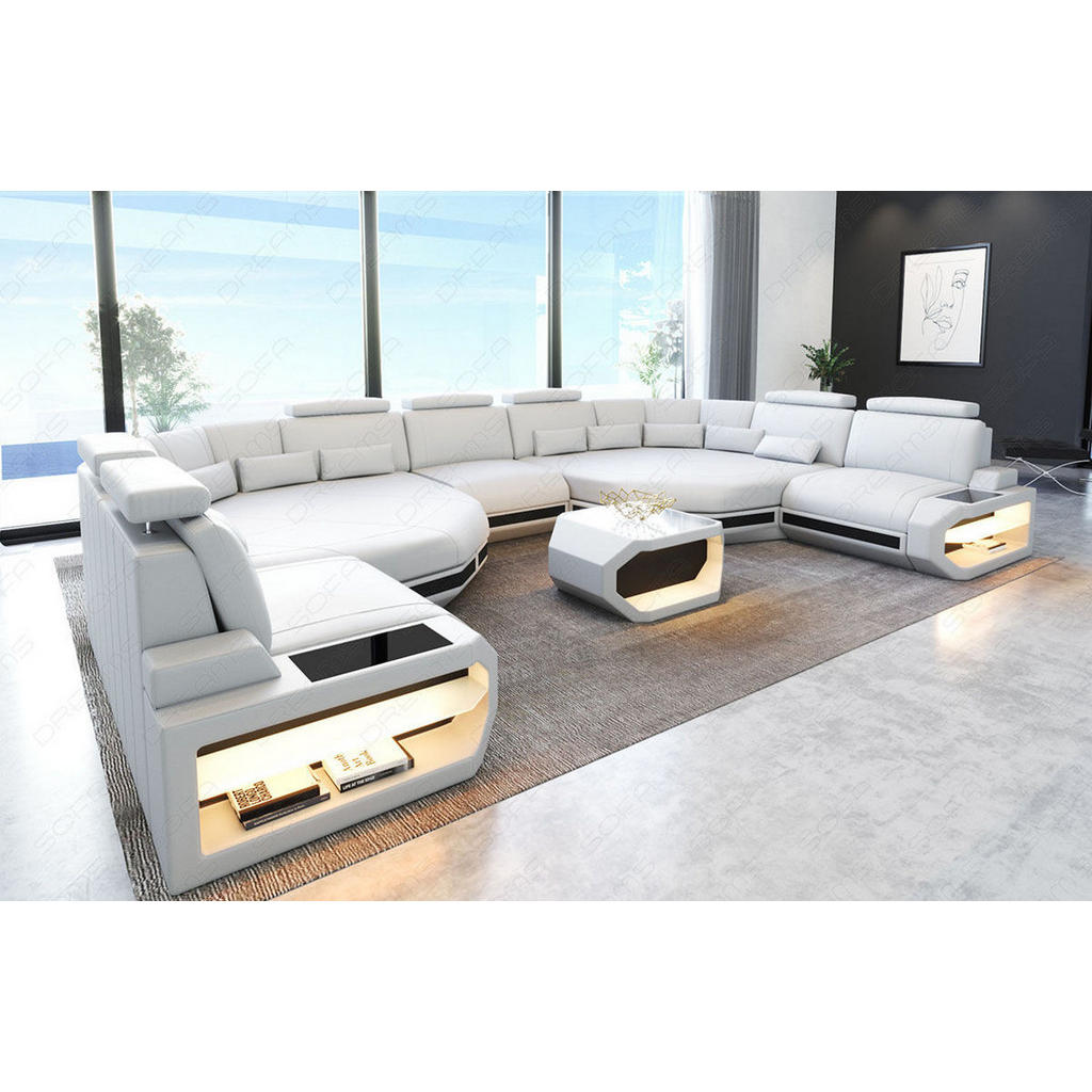 Thumbnail - Sofa Dreams Wohnlandschaft, Weiß, Schwarz, Leder, Rechteckig, 435x93x280 cm, Wohnzimmer, Sofas & Couches, Wohnlandschaft...