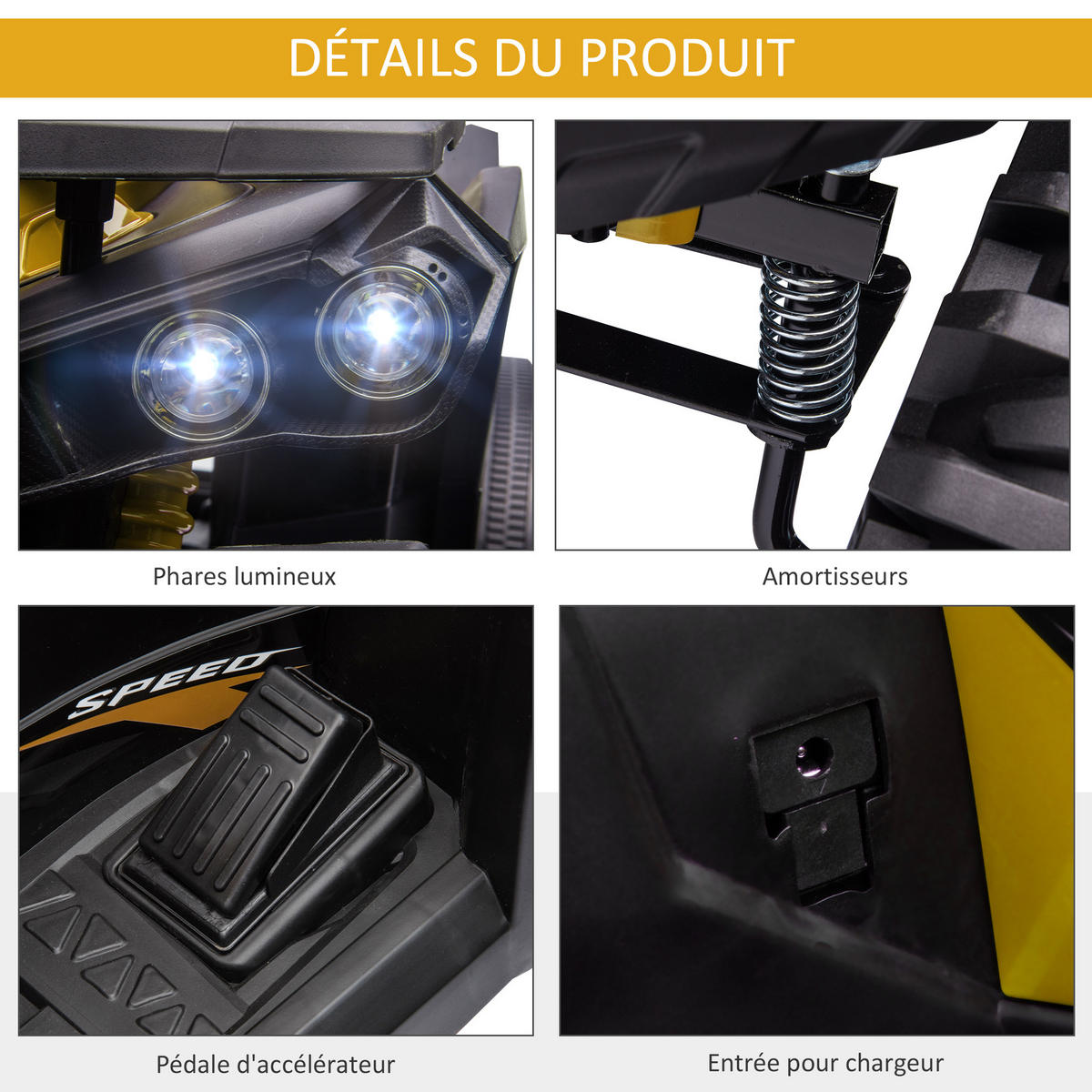 ELEKTRO-QUAD DE-13003 8 km/h Gelb/Schwarz - Gelb, Kunststoff (100/65/73cm) - ComfortXL