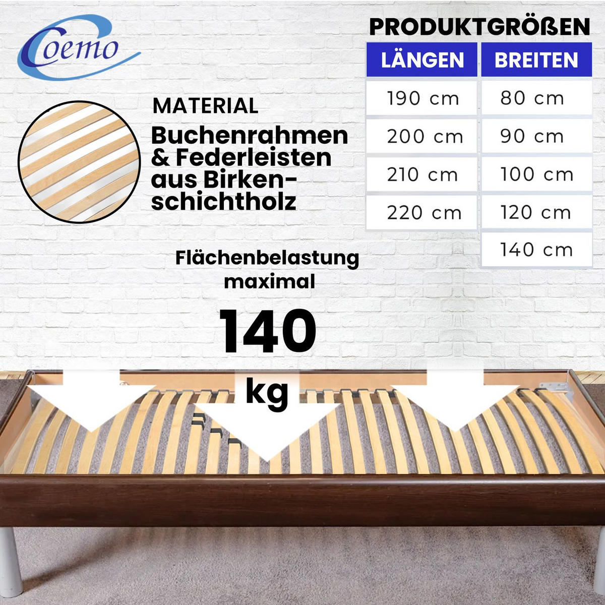 LATTENROST BASIC NV 90x190 cm Härtegrad einstellbar - Naturfarben, Holz (90/190cm) - Coemo