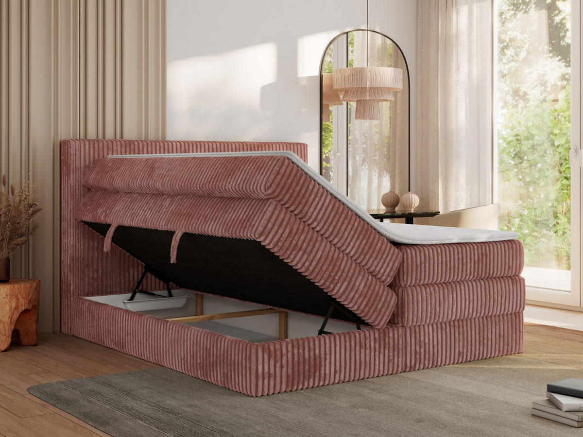 BOXSPRINGBETT TILIANO KING - 140/200 - Rosa Cord - H3 - Rosa, Holz/Textil (140/200cm) - MKS