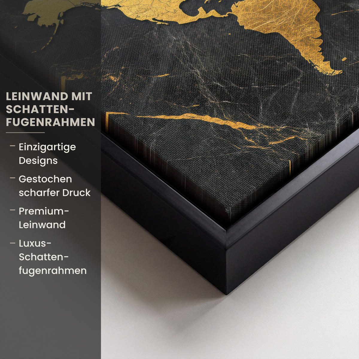 LEINWAND Bilder mit Rahmen - Weltkarte - Gold - Marmor - 30x20 - Goldfarben, Textil (30/20cm) - MuchoWow