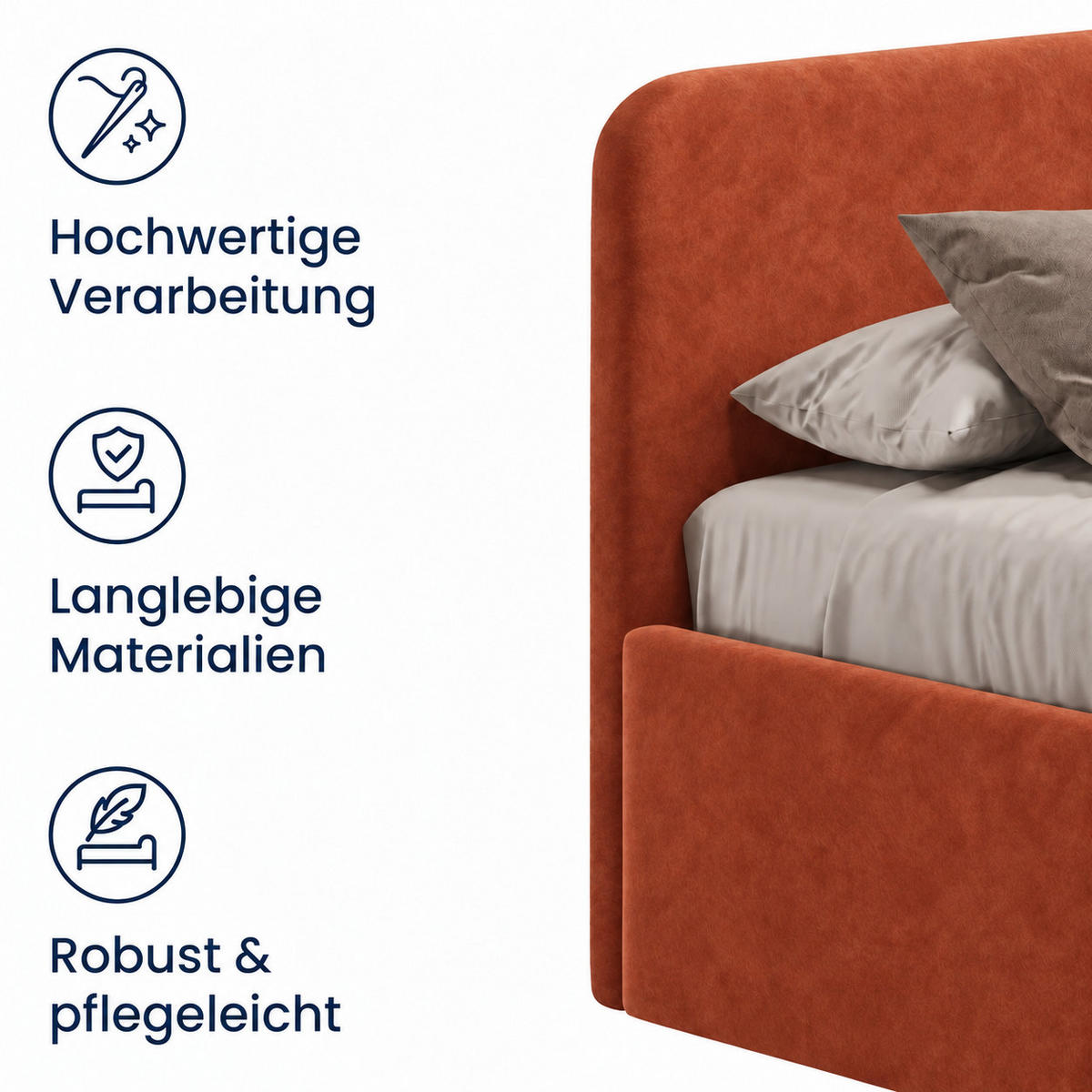 POLSTERBETT 200x200 cm Microvelours in Terra - Terracotta, Textil (200/200cm) - Home Collective