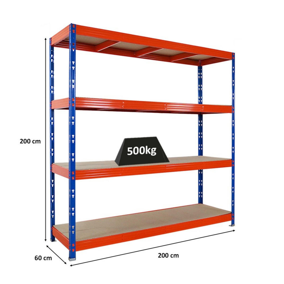 SCHWERLASTREGAL Rhino 200x200x60 cm 4 Spanplatten-Ebenen 8mm Fachlast 500 kg Blau/Orange - Blau/Orange, Metall (200/200/60cm) - PROREGAL