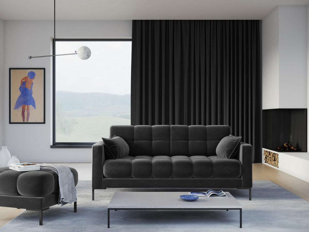 SOFA Mamaia aus Samt dunkelgrau 2 Sitzplätze - Dunkelgrau, Textil (92/75/152cm) - Micadoni