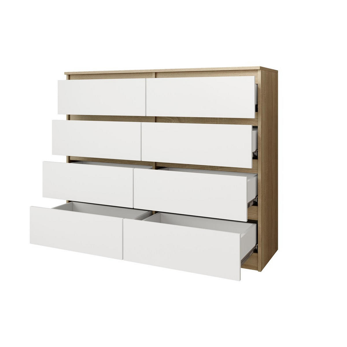 KOMMODE Look 100 cm mit acht Schubladen, eiche Sonoma+weiß - Weiß/Sonoma Eiche, Holzwerkstoff (100/93/33cm) - Beautysofa