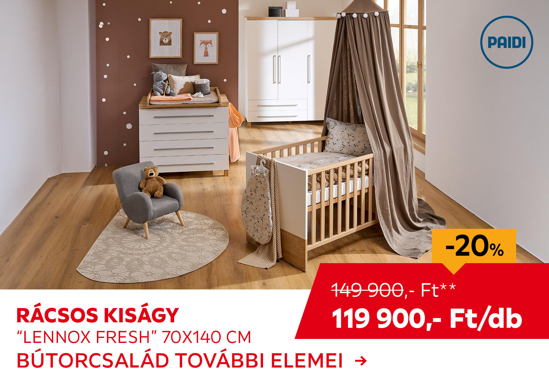 RÁCSOS KISÁGY "LENNOX FRESH" 70X140 CM Kiemelt termék 149900 Ft.- helyett 119900 Ft.-