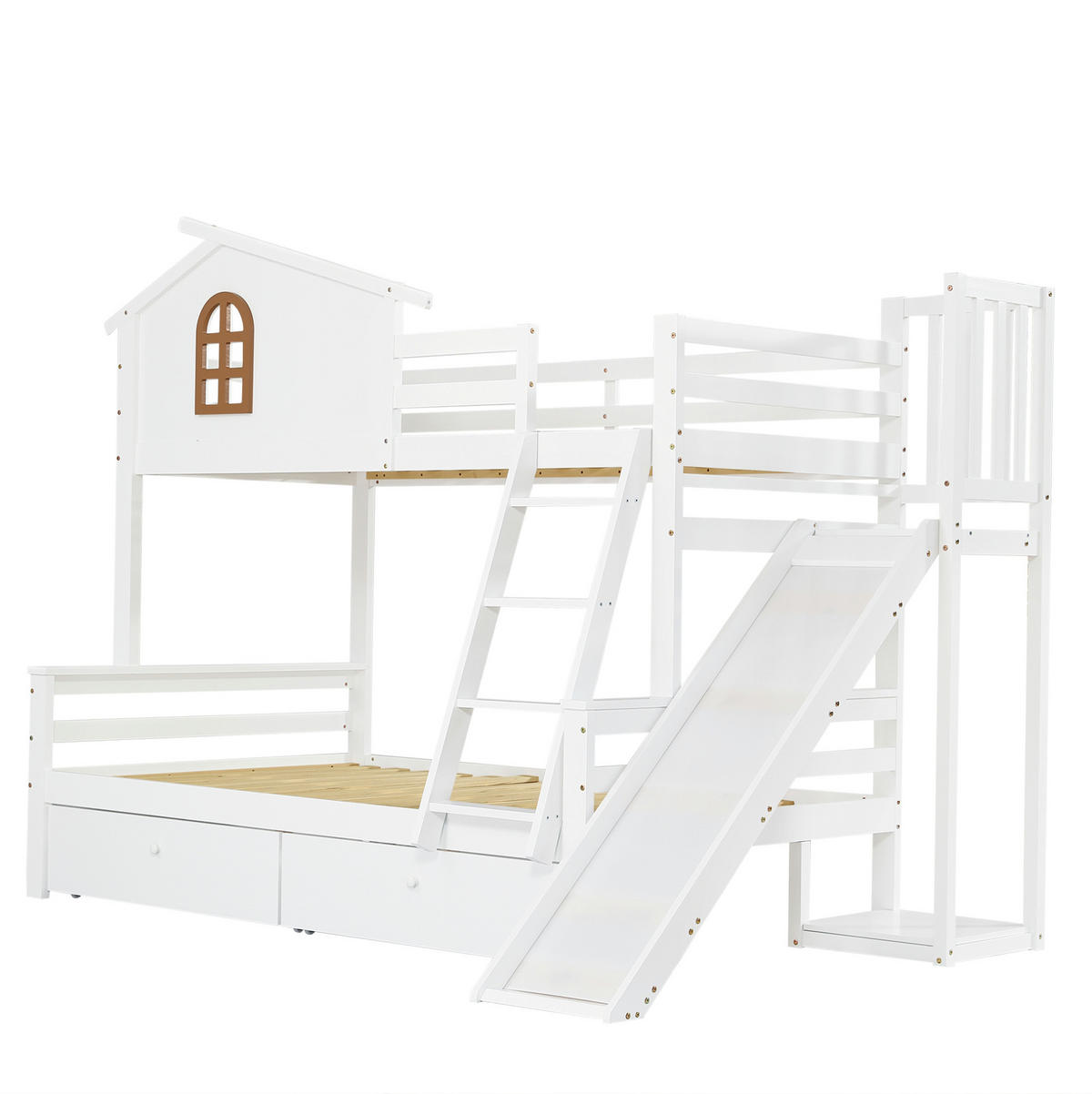 ETAGENBETT 90/200 & 120/200 cm Weiß mit Rutsche und 2 Schubladen - Weiß, Holz (90/200cm) - Flora Grace