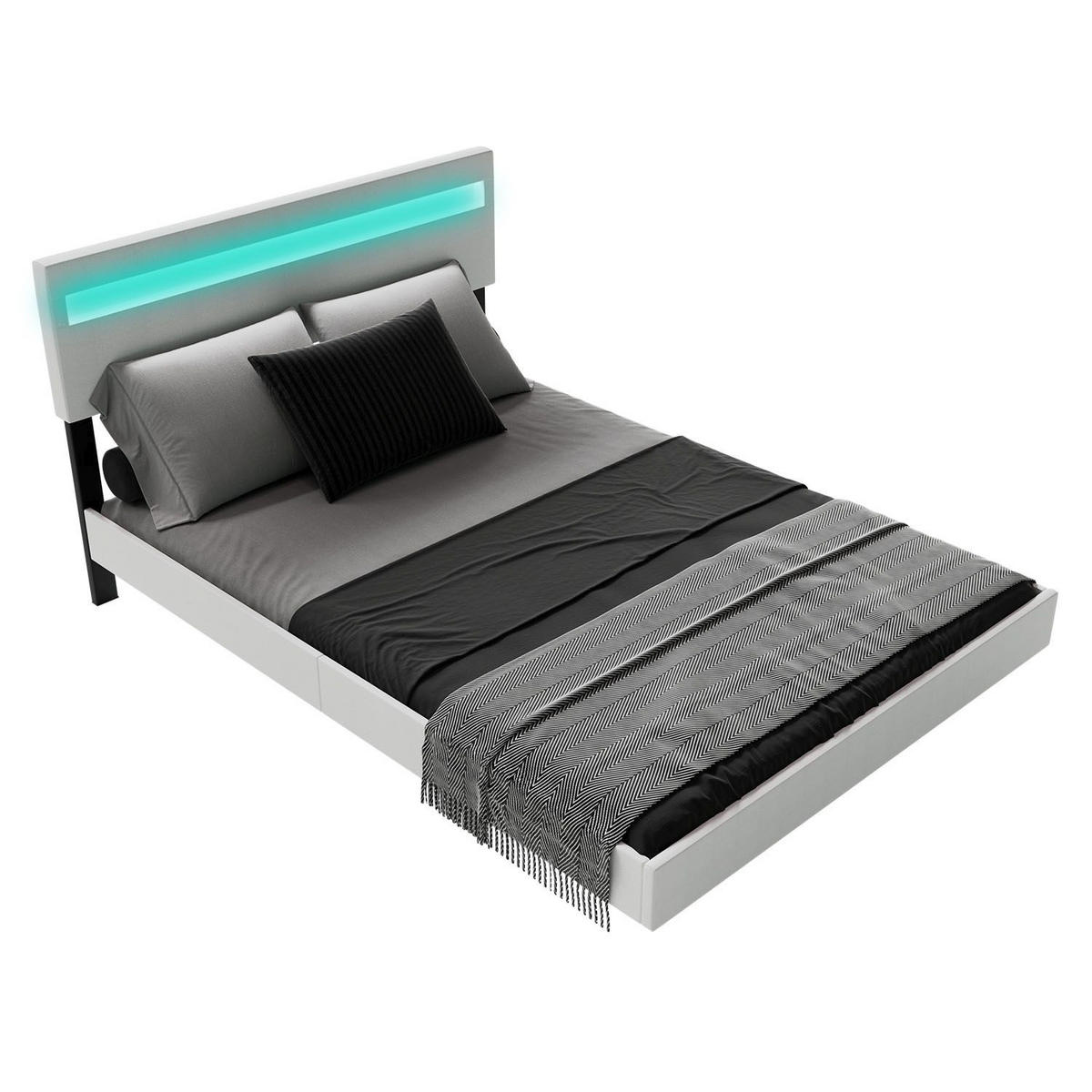 SCHWEBEBETT Lissabon Weiß 140/200 cm Kunstleder mit Matratze - Weiß, Textil (140/200cm) - Juskys